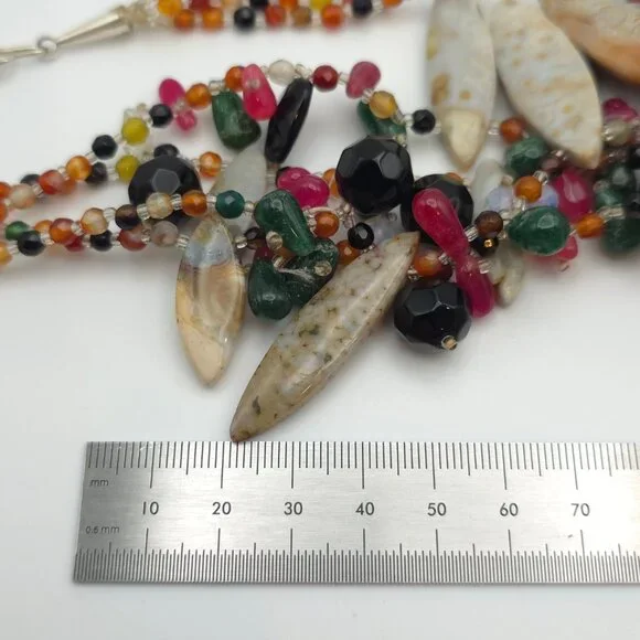 20 Inch 925 Sterling Silver Four Strands Of Various Semi Precious Stones Necklac - Picture 6 of 7